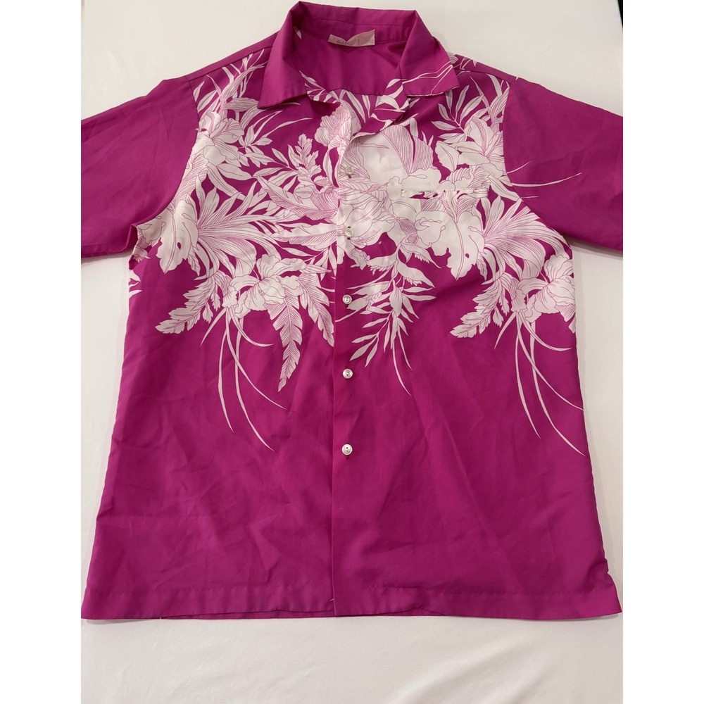 Vintage Hilo Hattie Hawaiian Aloha Shirt Men's XL Pink White Floral Made Hawaii